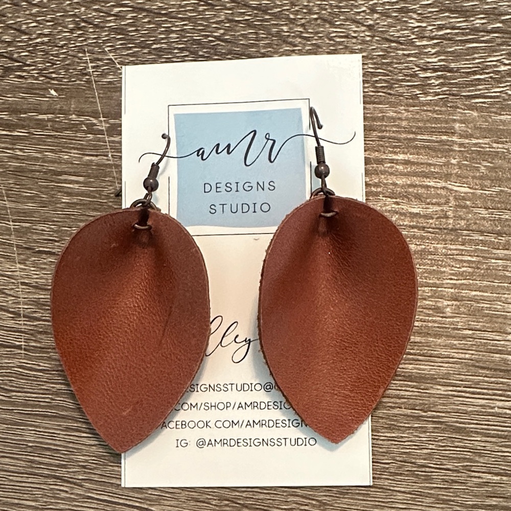 Brown Leather Leaf Earrings